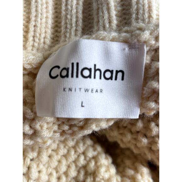 Callahan Knitwear Turtle Neck Cable Knit Sweater L Ivory Oversized Cozy Pullover - Picture 5 of 6